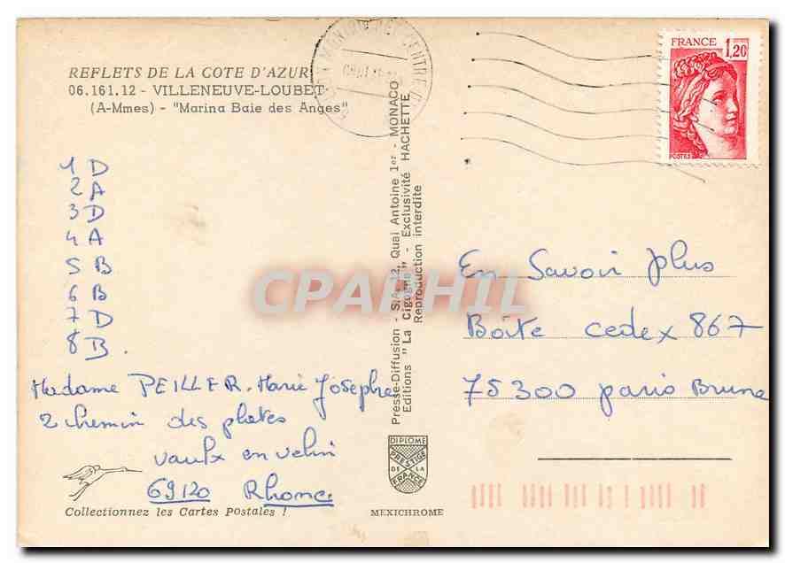CPM Reflets de la Cote d'Azur Villeneuve Loubet A Mmes Marina Baie des Anges  — Rückseite