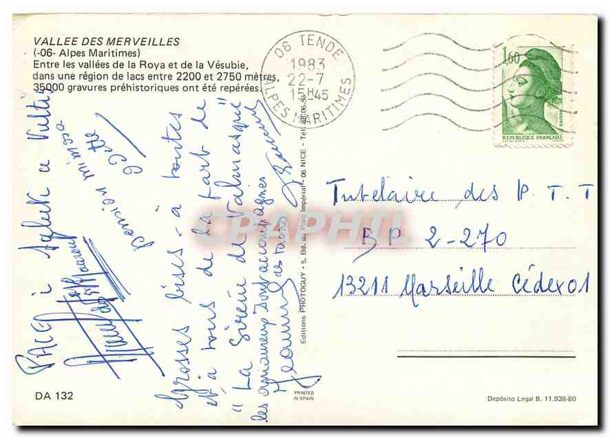 CPM Vallee des Merveilles Alpes Maritimes Entre les vallees de la Roya et de la Vesubie  — Rückseite