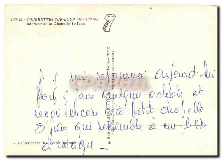 CPM Tourrettes sur Loup Interieur de la Chapelle St Jean  — Rückseite