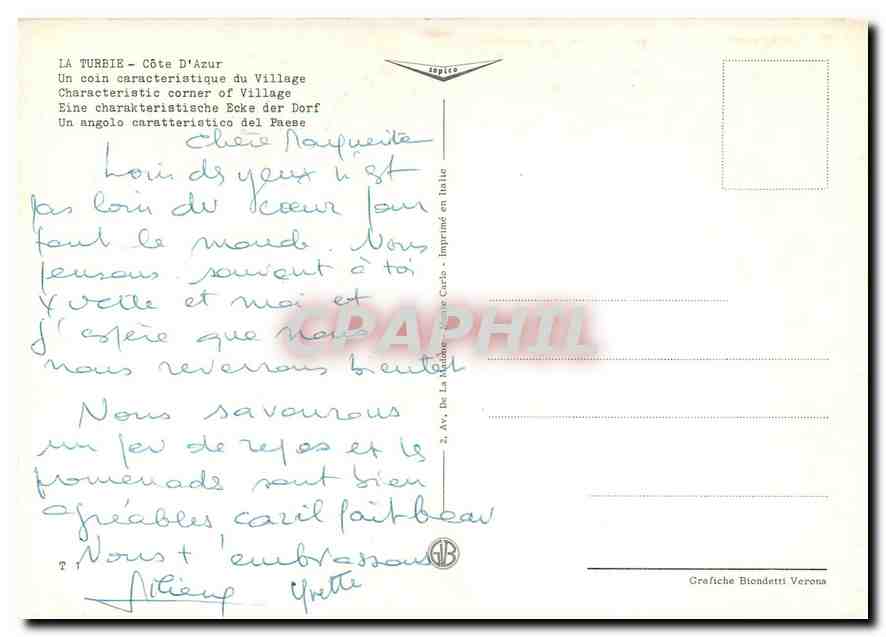 CPM La Turbie La Cote d'Azur Un coin caracteristique du Village  — Rückseite