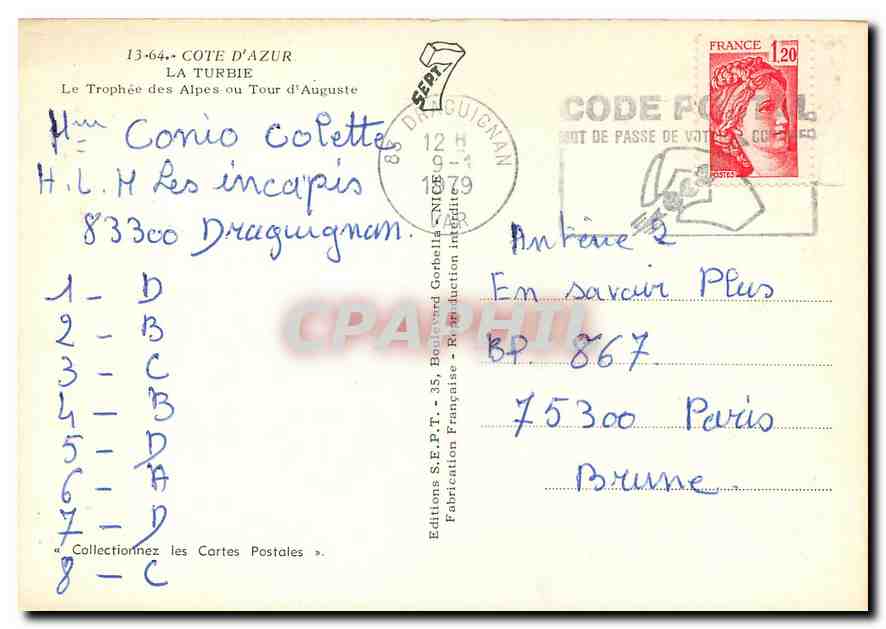 CPM Cote d'Azur La Turbie Le Trophee des Alpes ou Tour d'Auguste  — Verso