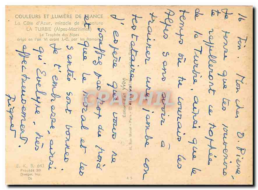 CPM Couleurs et Lumiere de France La Cote d'Azur miracle de la nature La Turbie Alpes Maritimes Le T — Verso