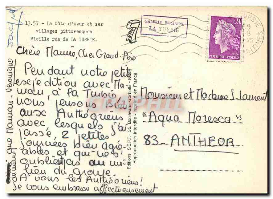 CPM La Cote d'Azur et ses Villages pittoresques Vieille rue de la Turbie  — Rückseite
