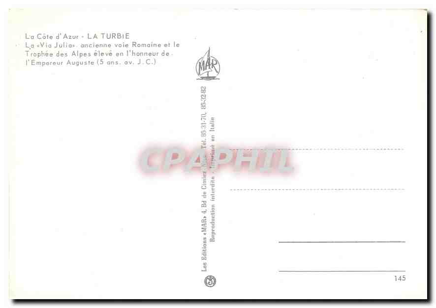 CPM La Cote d'Azur La Turbie La Via Julia ancienne voie Romaine et le Trophee des Alpes  — Rückseite