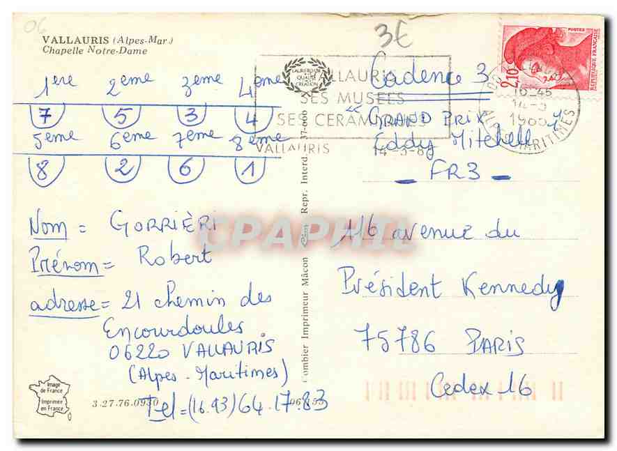 CPM Vallauris Alpes Mar Chapelle Notre Dame  — Rückseite