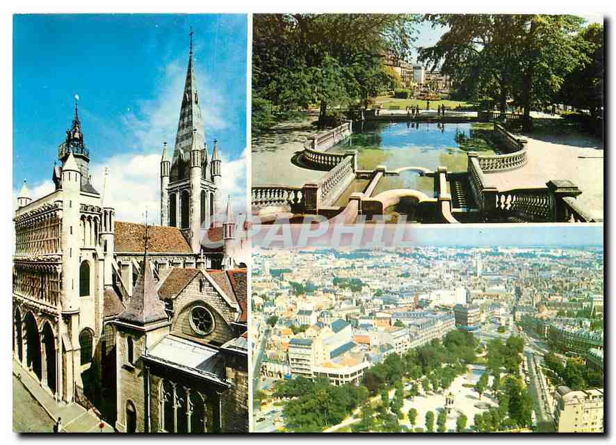 CPM Dijon Eglise Notre dame Jardin Darcy Vue aerienne du Jardin et du Quartier Darcy 