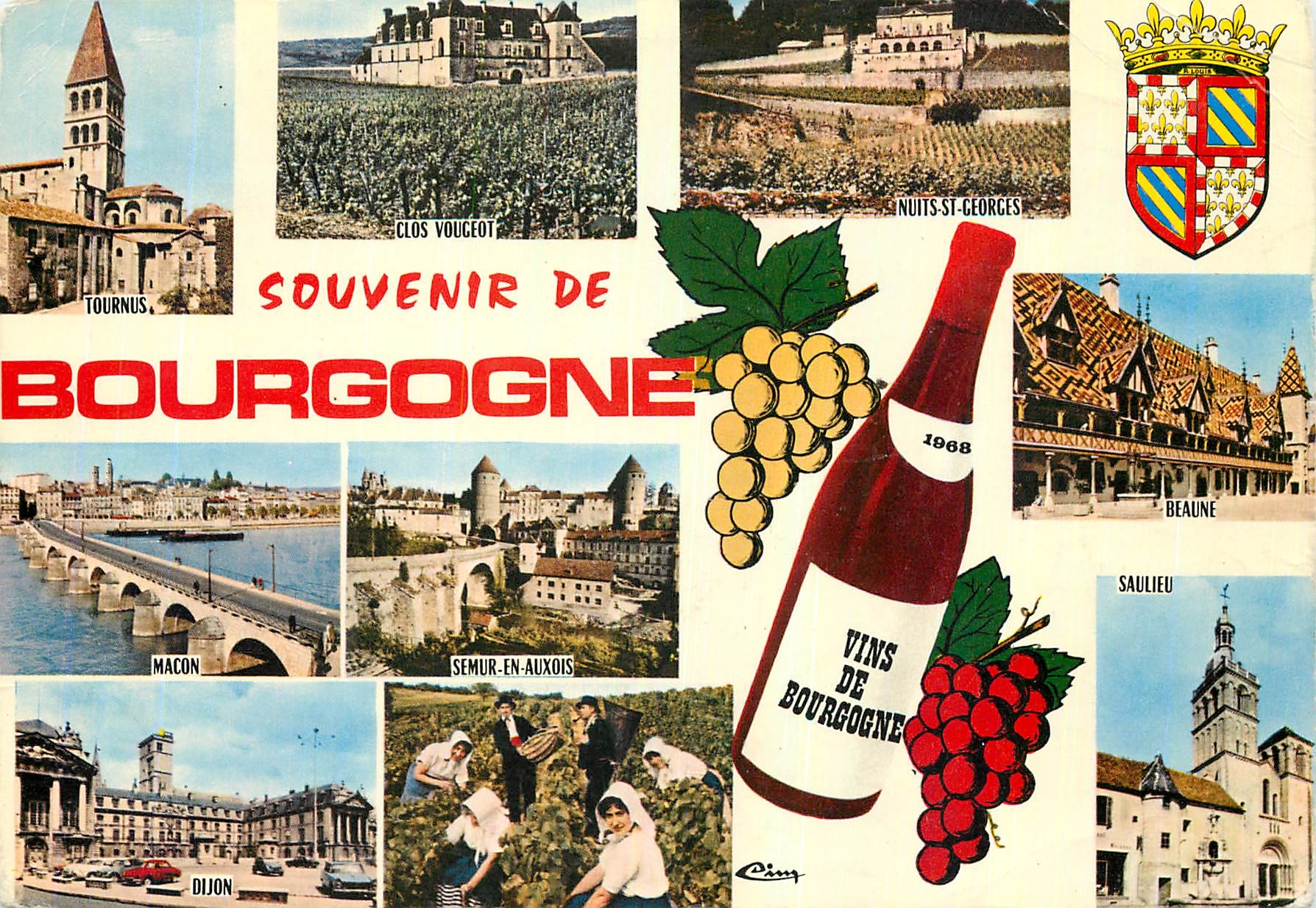 CPM Souvenir de Bourgogne Tournus Clos Vougeot Nuits St Georges Macon Semur en Auxois Beaune Dijon S