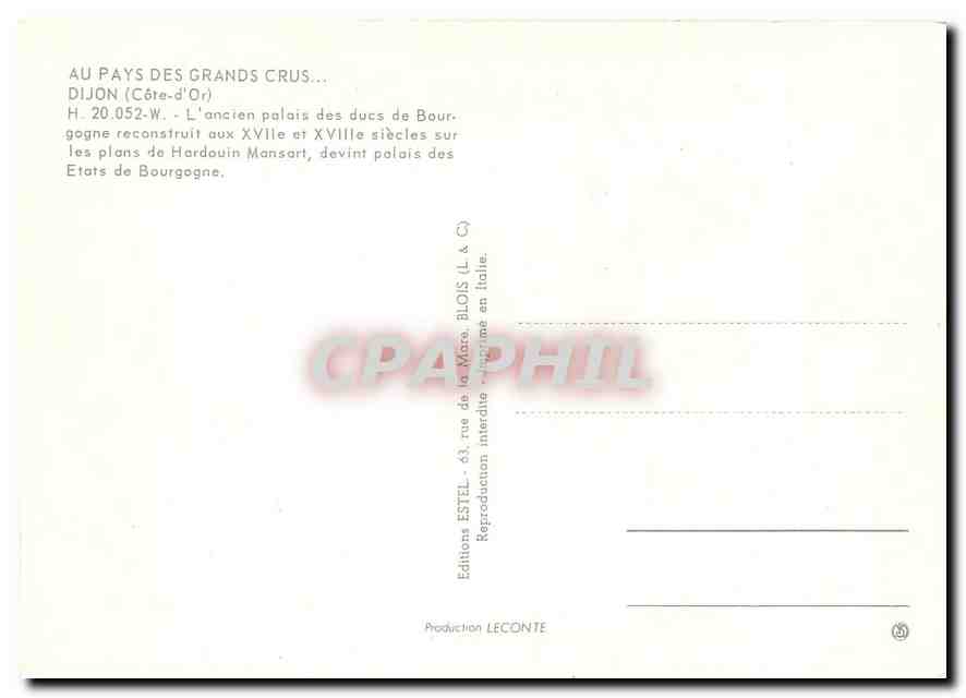 CPM Au Pays des Grands Crus Dijon Cote d'Or L'ancien palais des ducs de Bourgogne  — Rückseite