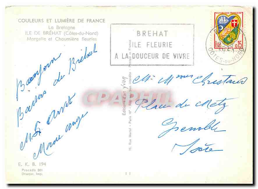 Ile de Bréhat — Margelle et Chaumière fleuries — Éditions d'Art Yvon — Back
