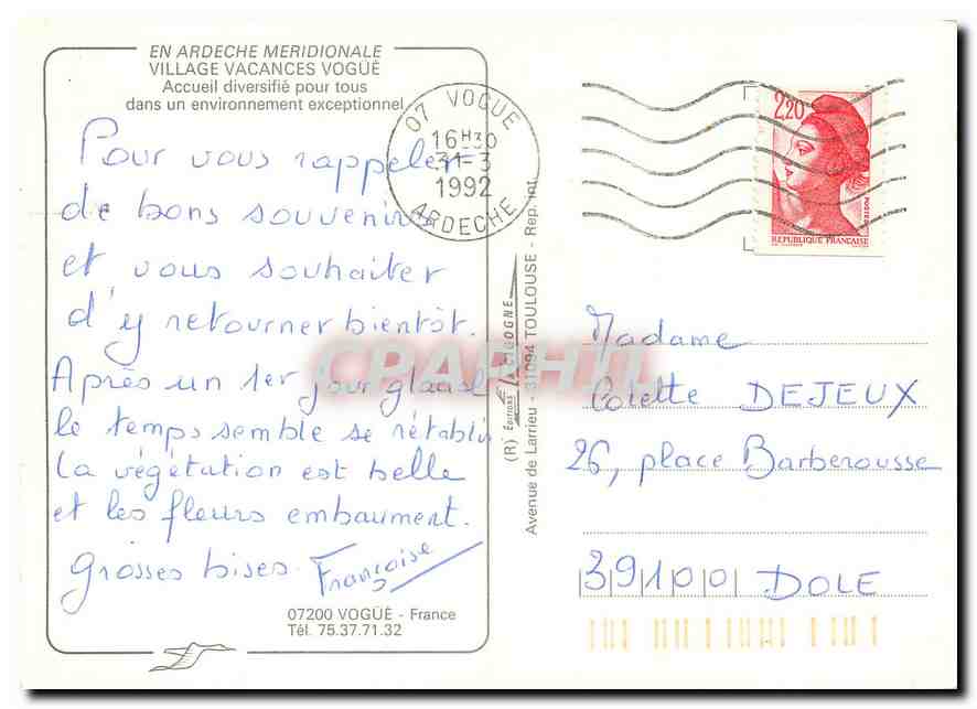 Village Vacances Vogué — Ardeche méridionale — éditeur Graphil — Rückseite