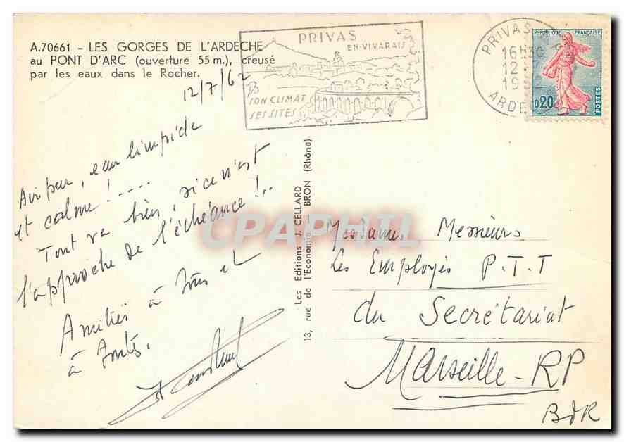 Les Gorges de l'Ardeche — Pont d'Arc (ouverture 55 m) — Les Éditions de l'Économie, Bron (Rhône) — Rückseite