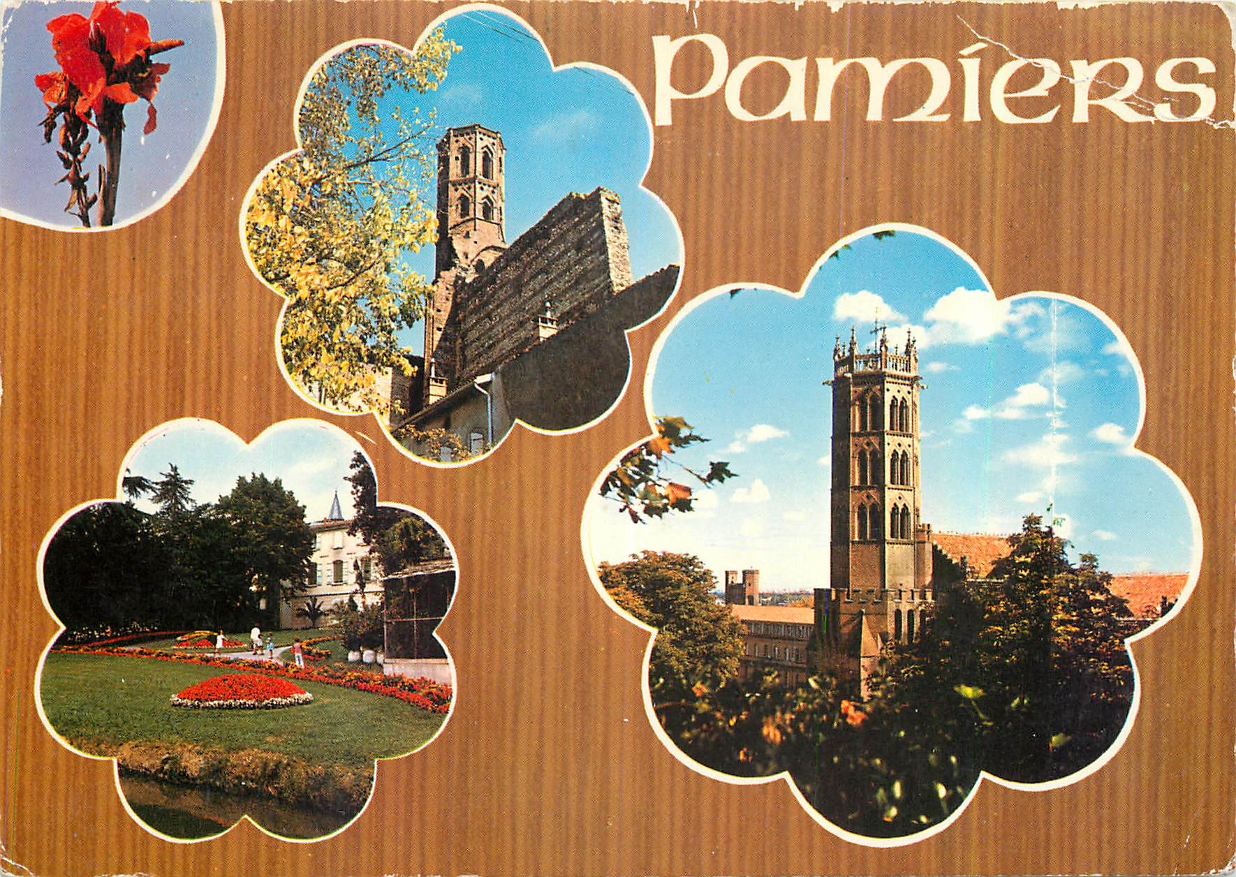 CPM Pamiers Le clocher de la cathedrale St Antonin et les jardins de l'hotel de ville 