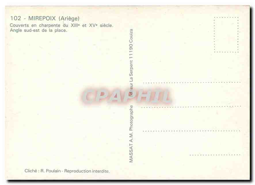 CPM Mirepoix Ariege Couverts en charpente Angle sud est de la place  — Rückseite