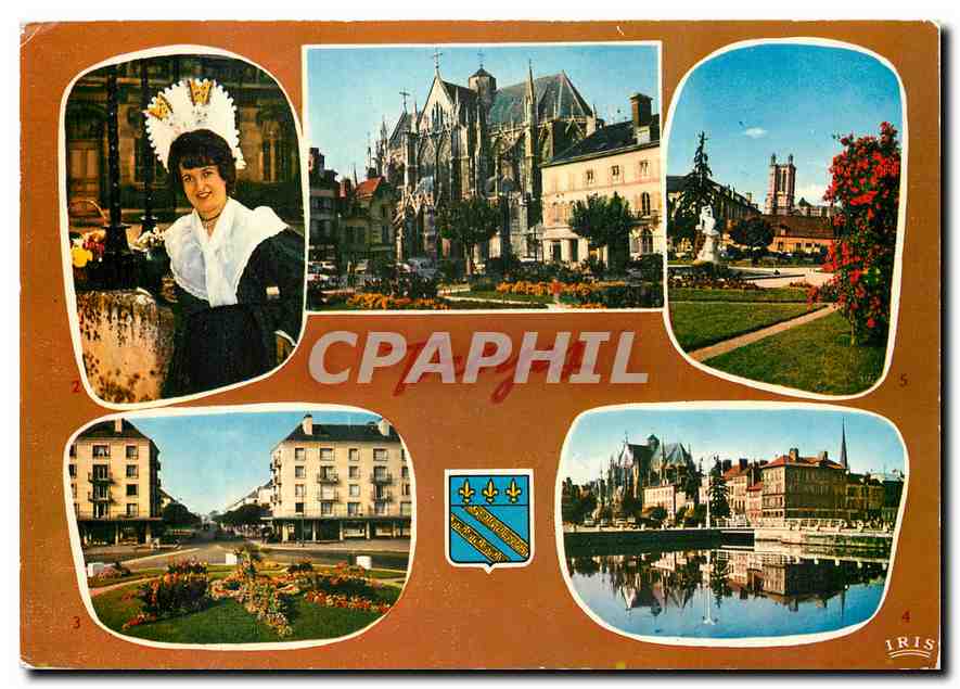 CPM Souvenir de Troyes Aube Eglise Urbain IV et jardin de la Prefecture Champenoise en costume folkl