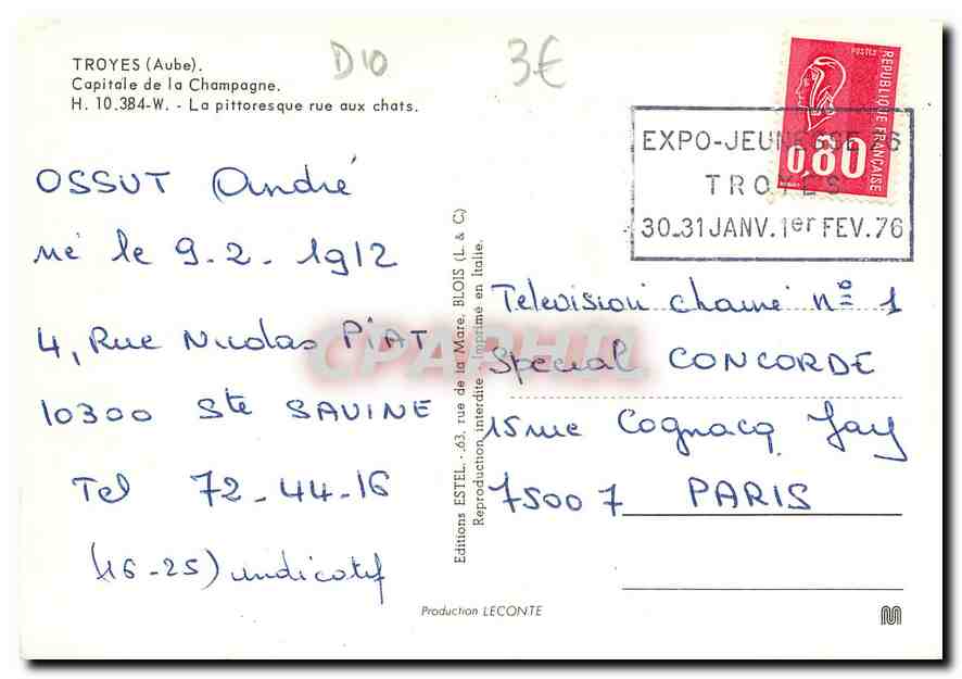 CPM Troyes Aube Capitale de la Champagne La Pittoresque rue aux chats  — Back