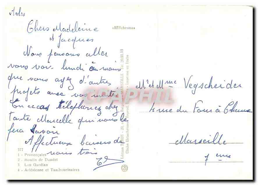 CPM Provencales Moulin de Daudet Lou Gardian Artesienne et Tambourinaires  — Rückseite