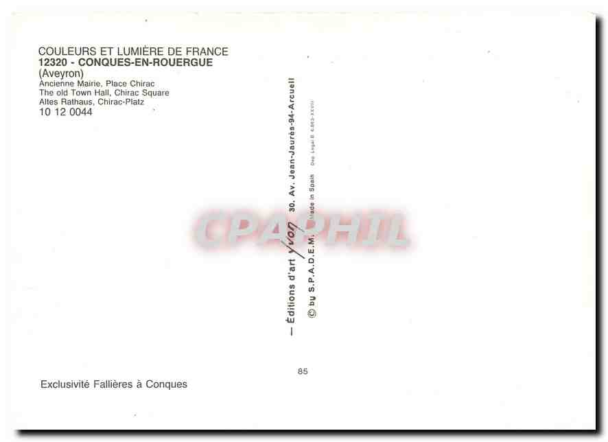 CPM Couleurs et Lumiere de France Conques en Rouergue Aveyron  — Rückseite