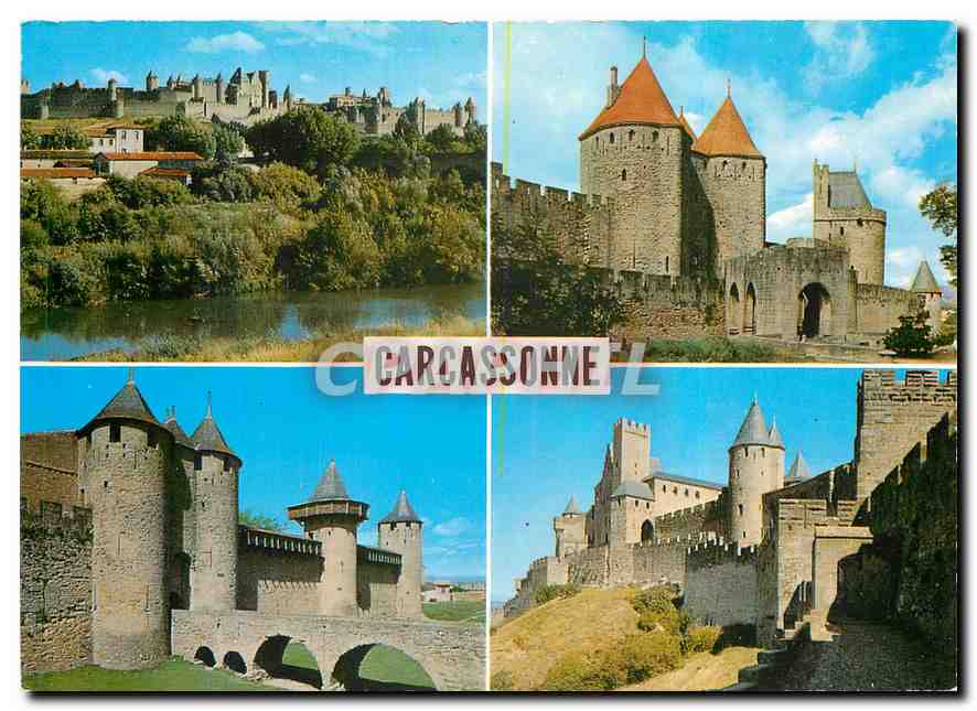 Carcassonne — vue panoramique et détails des remparts — Société Éditions de France