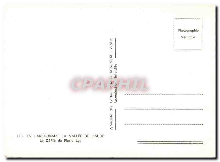CPM En Parcourant la Vallee de l'Aude Le Defile de pierre Lys  — Back