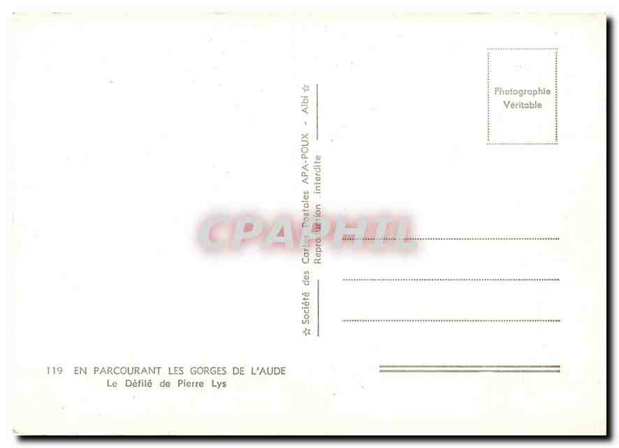 CPM En Parcourant les Gorges de l'Aude Defile de Pierre Lys  — Rückseite
