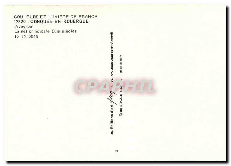 CPM Couleurs et Lumiere de France Conques en Rouergue Aveyron La nef principale  — Rückseite