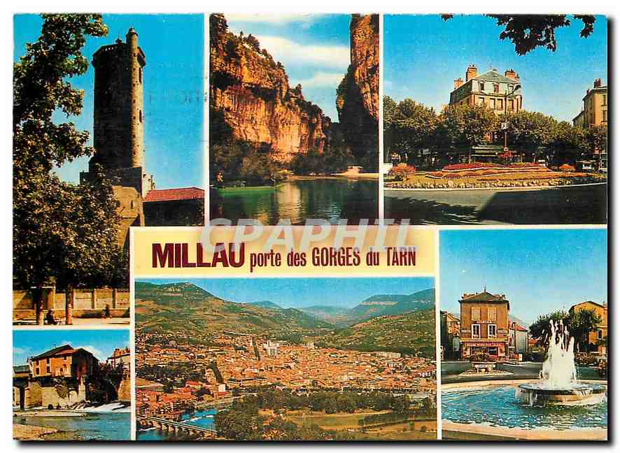 CPM Millau Aveyron Le Beffroi les detroits Place du Mandarous le Tarn et le vieux Moulin Vue general
