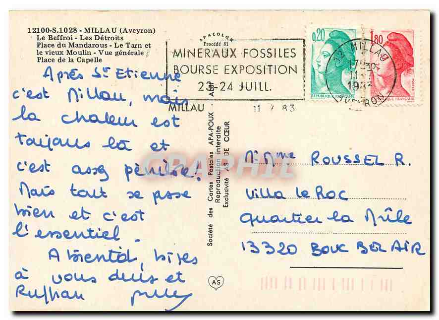 CPM Millau Aveyron Le Beffroi les detroits Place du Mandarous le Tarn et le vieux Moulin Vue general — Rückseite