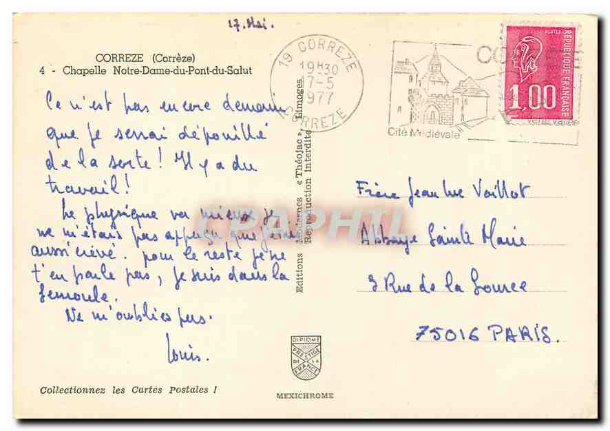 CPM Correze Correze Chapelle Notre Dame du Pont du Salut  — Rückseite