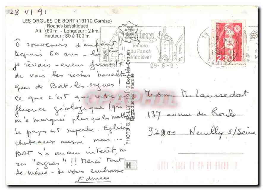 CPM Les Orgues de Bort Correze Roches basaltiques  — Rückseite