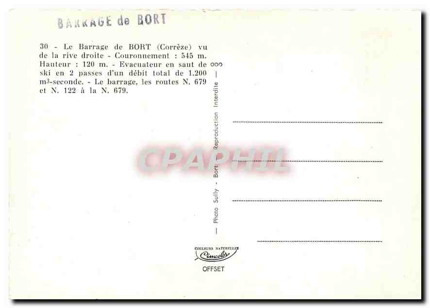 CPM La Barrage de Bort Correze vu de la rive droite  — Rückseite