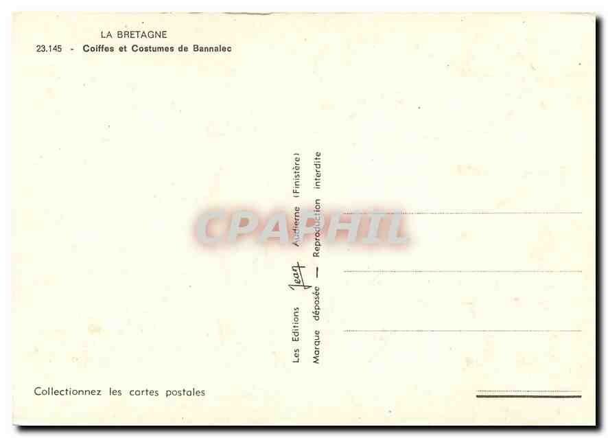 CPM La Bretagne Coiffes et Costumes de Bannalec  — Verso