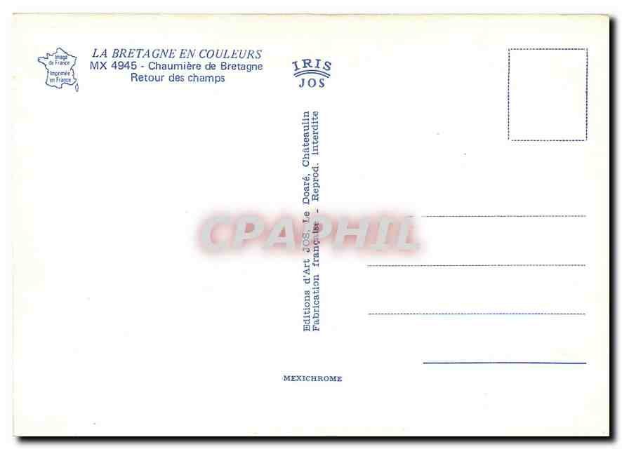 CPM La Bretagne en Couleurs Chaumiere de Bretagne Retour des Champs  — Rückseite
