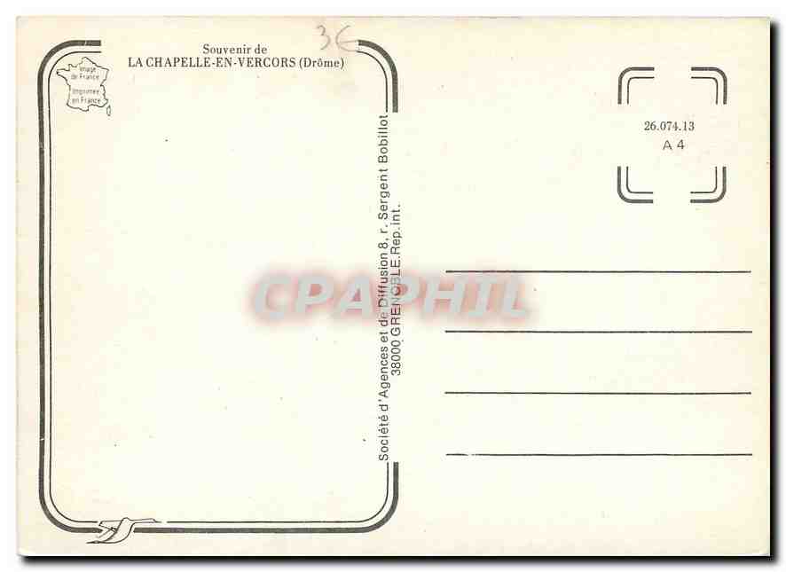 CPM Souvenir de la Chapelle en Vercors Drome  — Verso
