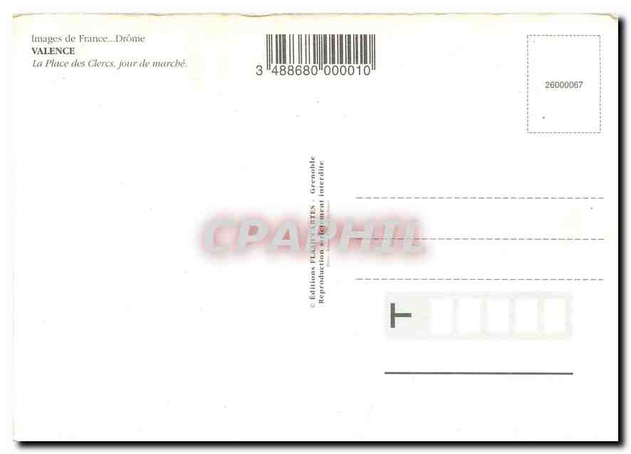 Valence — Place des Clercs, market — Flasques Editions, n° 26000067 — Back