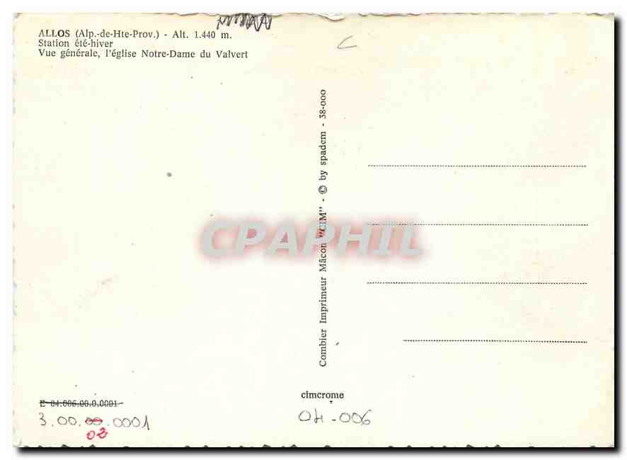CPM Allos Alp de Hte Prov Station ete hiver Vue generale l'eglise Notre dame du Valvert  — Back