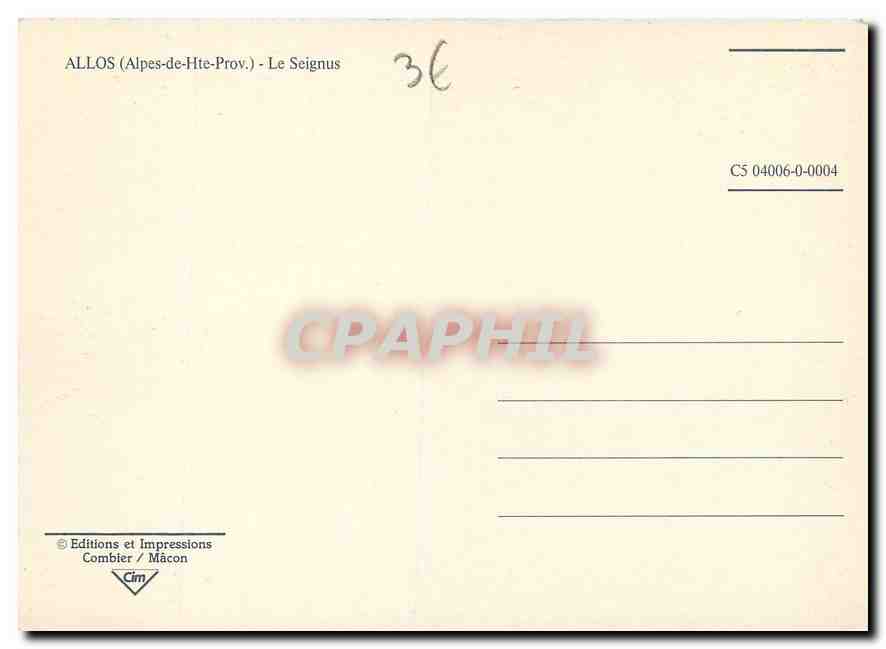 CPM Allos Alpes de Hte Prov Le Seignus  — Verso