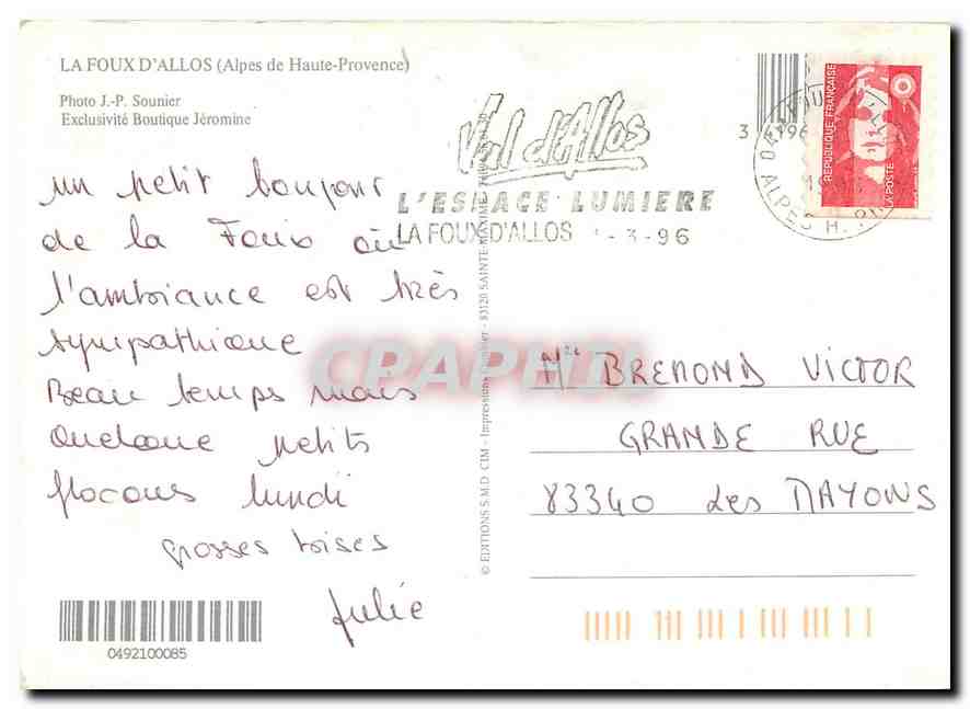 Val d'Allos — La Fouix — Éditions S.M.D. CIM — Verso