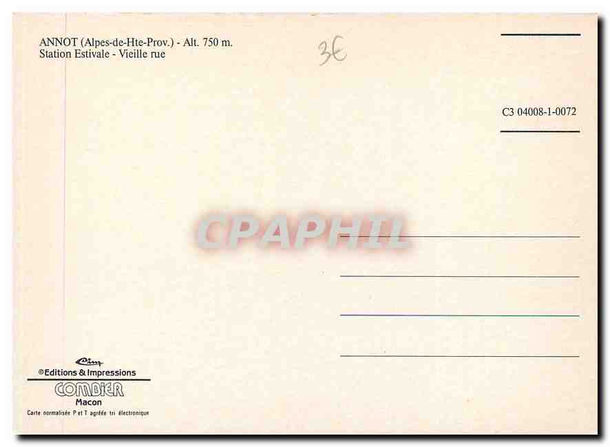 CPM Annot Alpes de Hte Prov Station estivale Vieille rue  — Rückseite