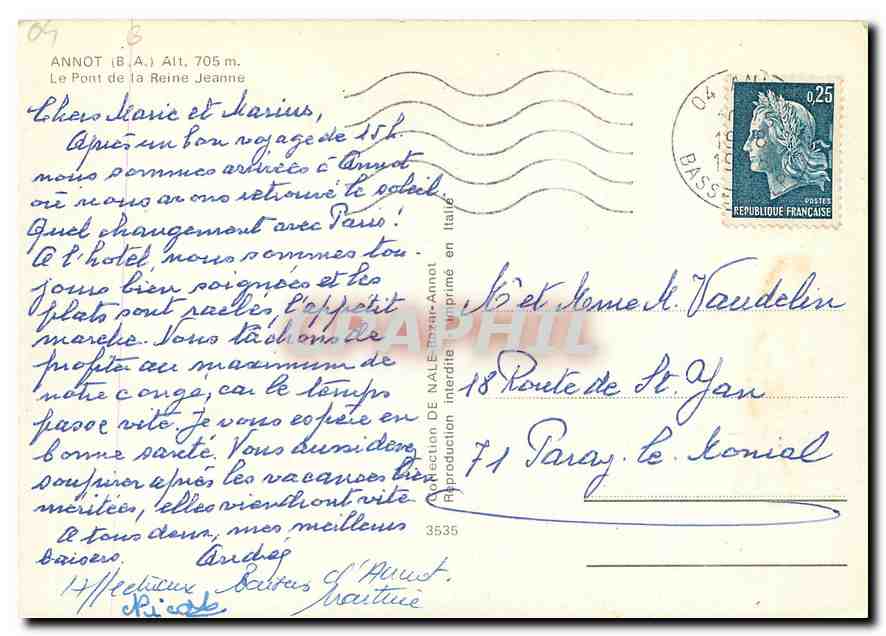 CPM Annot B A Le Pont de la Reine Jeanne  — Rückseite