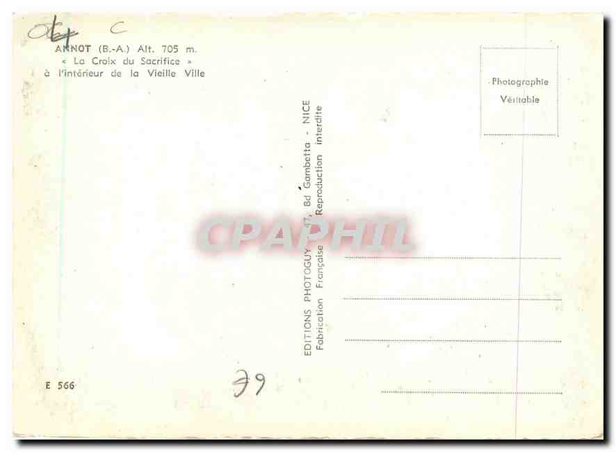 CPM Annot B A La Croix du Sacrifice a l'interieur de la Vieille Ville  — Rückseite