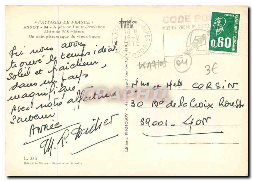 CPM Paysages de France Annot Alpes de Haute Provence Un coin pittoresque du vieux bourg  — Rückseite