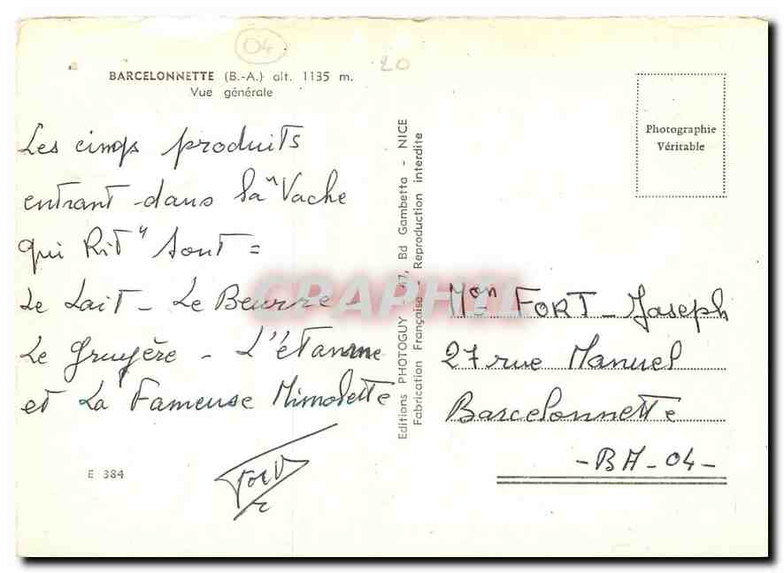 CPM Barcelonnette B A Vue generale  — Back