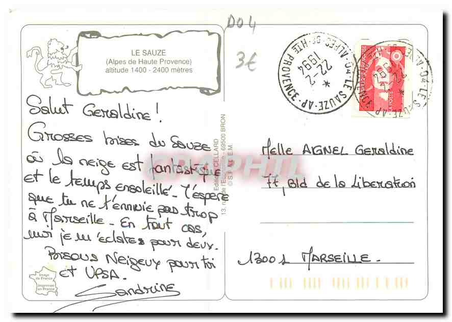 CPM Le Sauze Alpes de Haute Provence  — Back