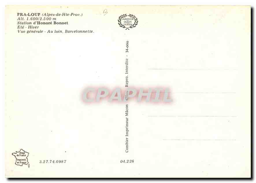 CPM Pra Loup Alpes de Hte Prov Station d'Honore Bonnet Ete Hiver Vue generale au loin Barcelonnette  — Verso