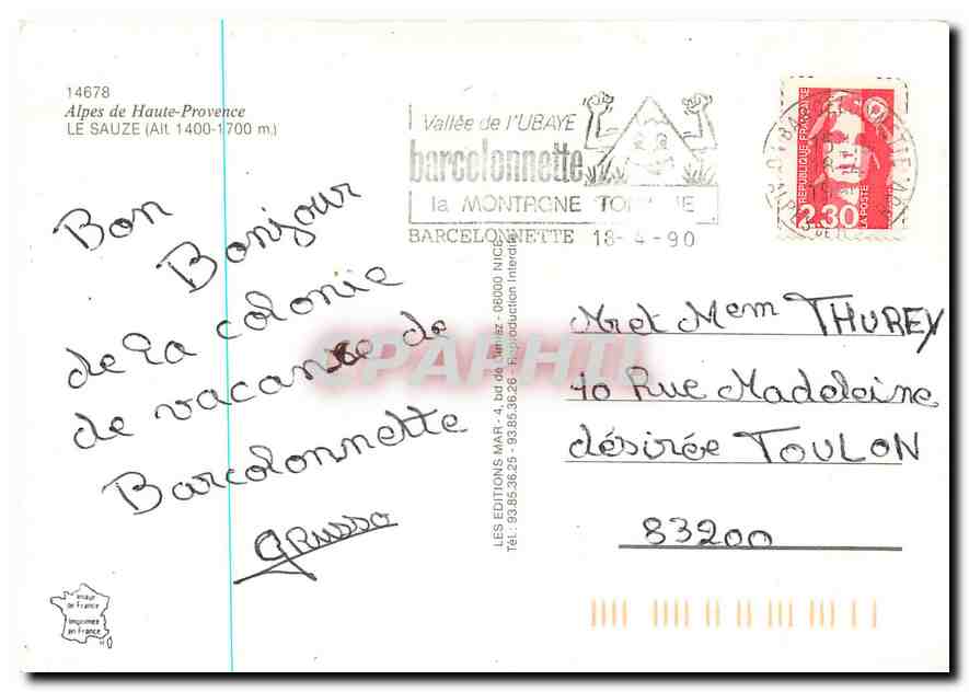 CPM Alpes de Haute Provence Le Sauze  — Back