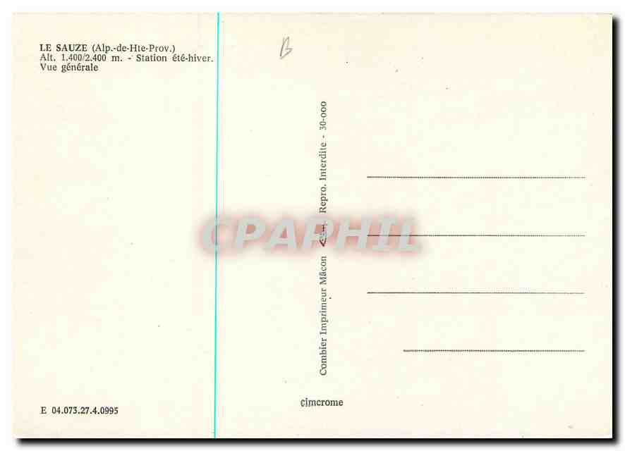 CPM Le Sauze Alp de Hte Prov Station ete hiver Vue generale  — Back