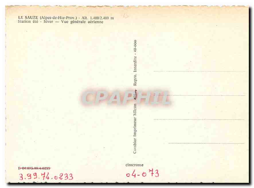 CPM Le Sauze Alpes de Hte Prov Station ete hiver Vue generale aerienne  — Verso