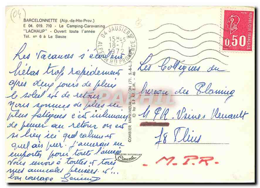 CPM Barcelonnette Alp de Hte Prov Le Camping Caravaning Lachaup Ouvert toute l'annee  — Back