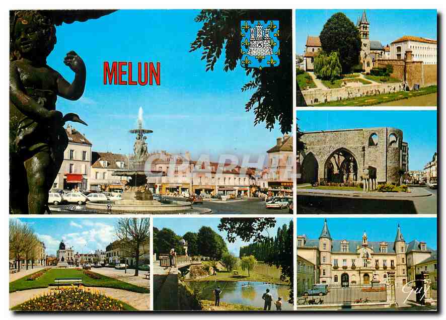 CPM Melun Seine et Marne La place Saint Jean L'eglise Notre Dame et la maison centrale Le prieure Sa