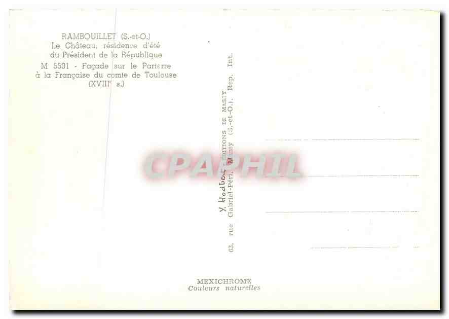 CPM Rambouillet S et O Le Chateau residence d'ete du President de la Republique Facade sur la Parter — Rückseite